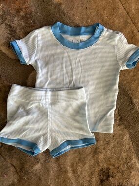 LAKE Blue Trim White Striped baby Pajama Set